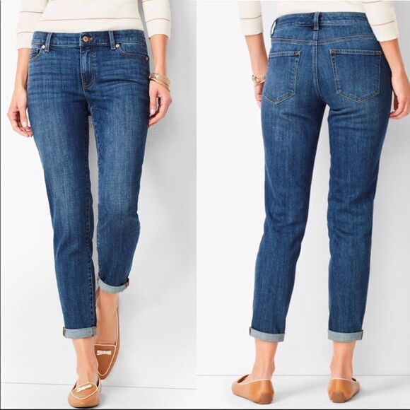 Talbots 6P Blue Flawless Five Pocket Crop Raw Fringe  Hem Denim Jeans - Picture 1 of 14